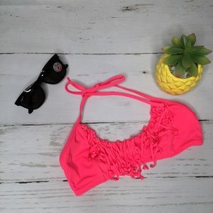 Victoria’s Secret Hot Pink Fringe Halter Swim Top
